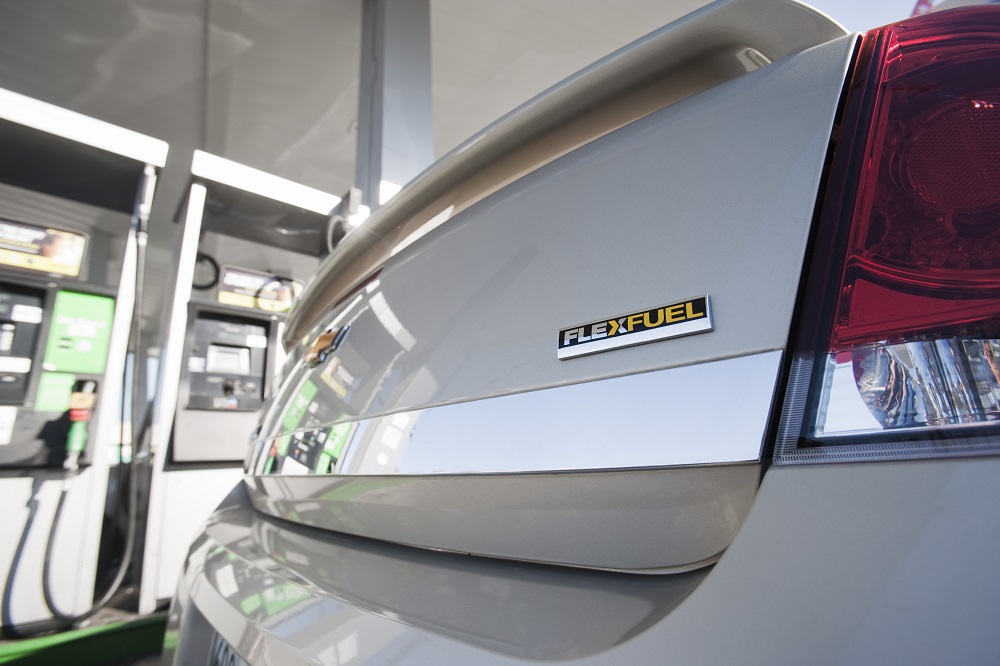 Flex fuel car at a gas station